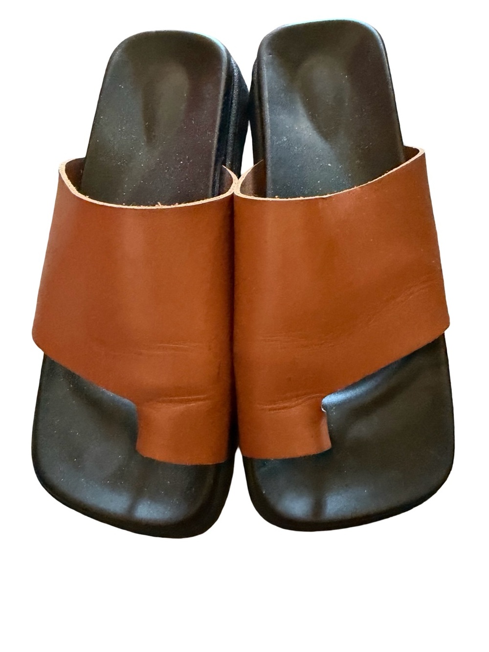 ALOHAS Brown Leather Slide Sandals for Women